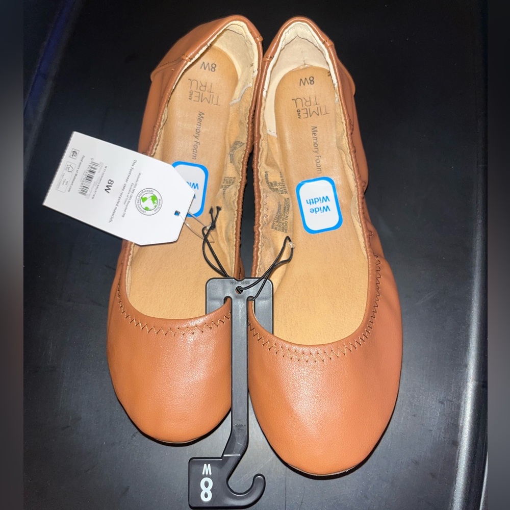 BRAND NEW; never worn  Tan Faux Leather Flats